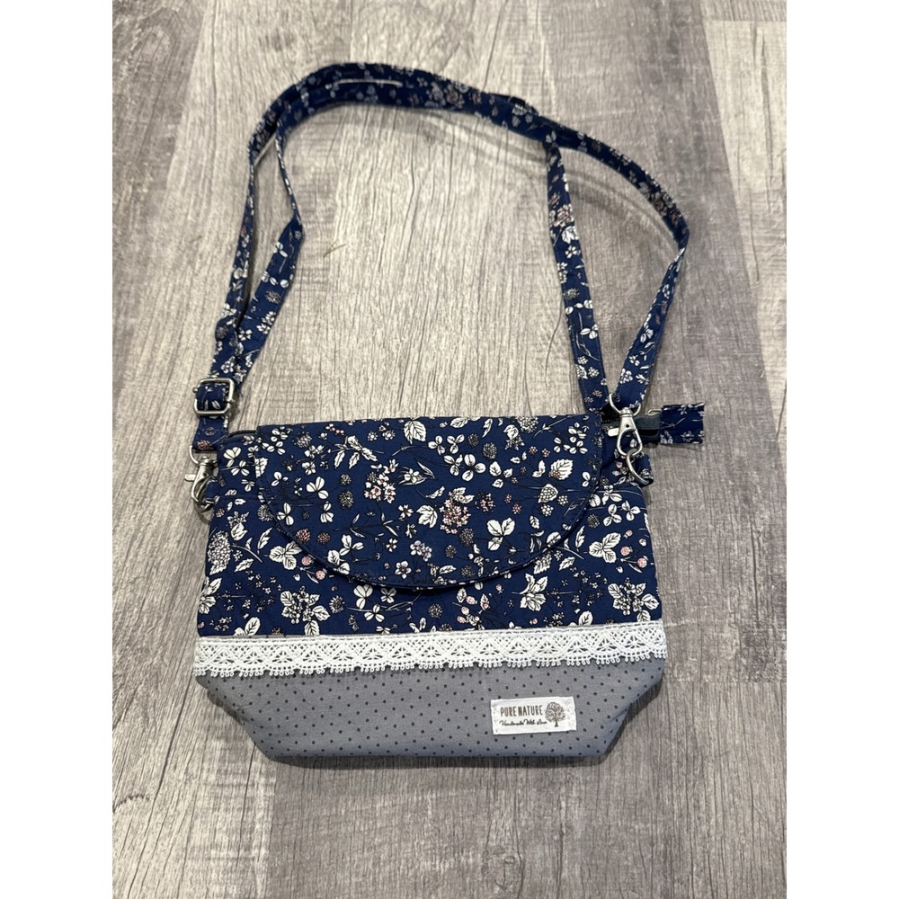 Floral Crossbody Bag Adjustable Strap‎ Pure Nature Blue White Lace Boho